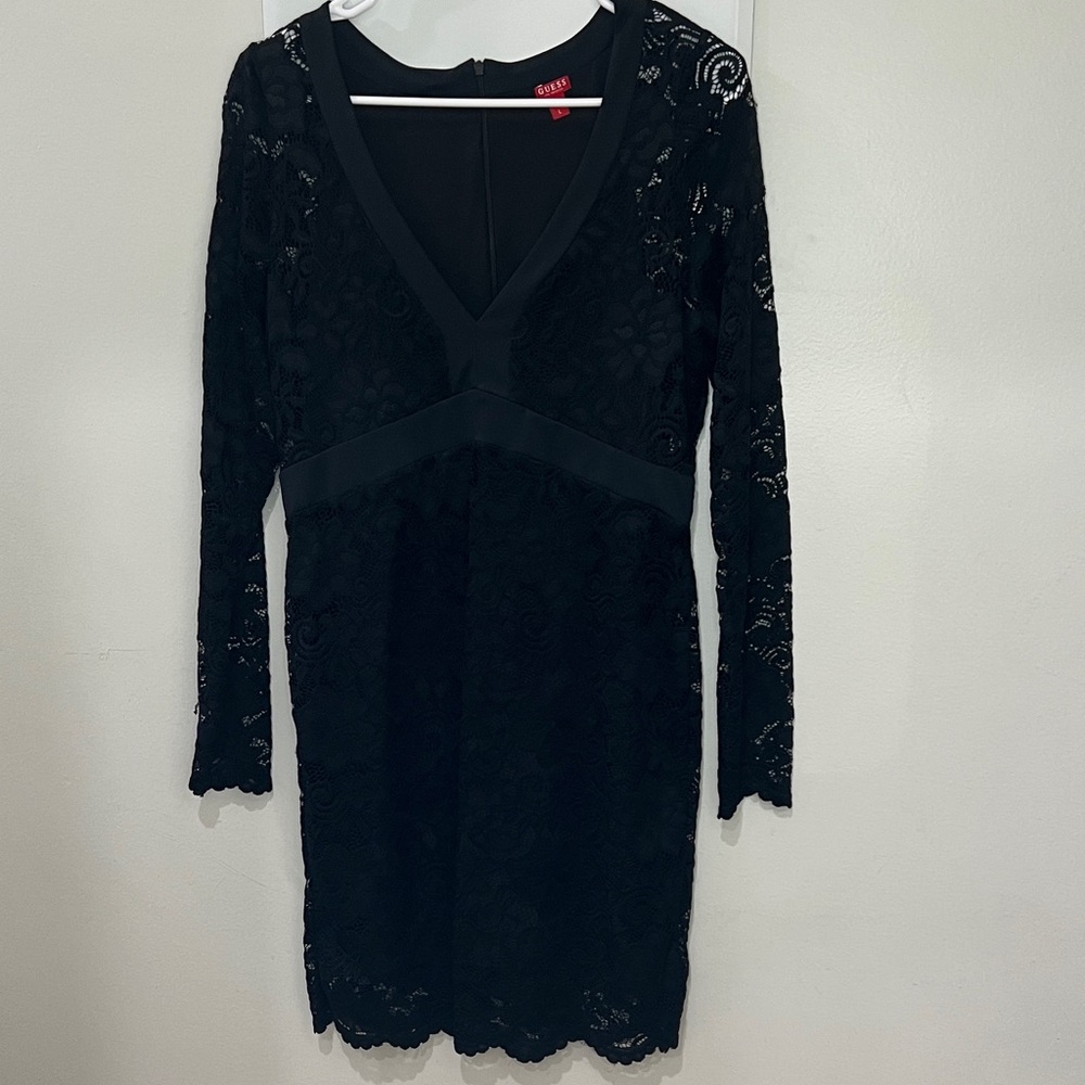 Guess Black Lace Long Sleeve Dress